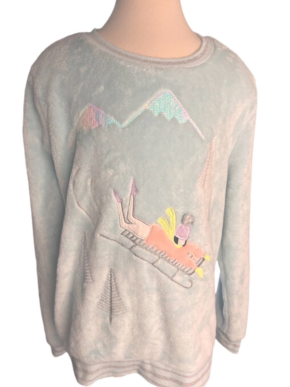 Wonder Nation Sledding Winter Plush Sweatshirt Blue Soft Warm COZY XL 14/16 F3